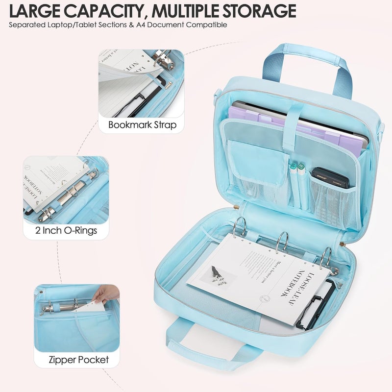 Prokva 3 Ring Zipper Binder, 2 Inch Ring Binder Organizer Bag with Shoulder Strap Fits 13 Inch Laptop and 500 Sheets, Blue(Empty Bag Only) - Image 2